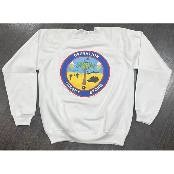 Vintage Operation Desert Storm Mens Sweatshirt Extra Large White 1991 90s USA - Picture 1 of 9